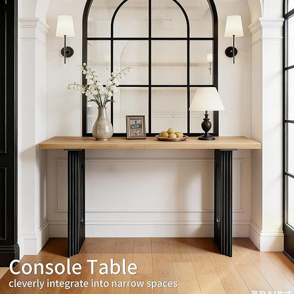 59.2'' Fluted Console Table Modern Farmhouse, MDF Oak Entryway Table with Hollow Legs for Hallway, Sofa Behind Couch, Living Room