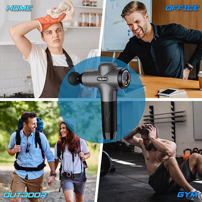 TOLOCO Massage Gun, Upgrade Deep Tissue Back Massager with 10 Replacement Heads, Percussion Massage Guns for Athletes for Pain Relief, Super Quiet Electric Massager for Christmas Gift, Carbon