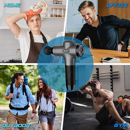 TOLOCO Massage Gun, Upgrade Deep Tissue Back Massager with 10 Replacement Heads, Percussion Massage Guns for Athletes for Pain Relief, Super Quiet Electric Massager for Christmas Gift, Carbon