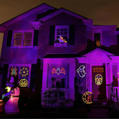 16" Halloween Window Silhouette Lights Decorations - 6 Pack Colour Lighted Ghost ＆ Pumpkin ＆ Witch ＆ Bat ＆ Skull Head ＆ Cat on Moon for Holiday Indoor and Outdoor Wall Door Window Decorate