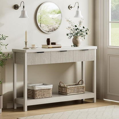 Lulive 51" Fluted Console Table for Entryway, Wooden Entryway Table with 3 Wooden Drawers, Farmhouse Behind Sofa Table for Living Room, Hallway, Couch, Foyer