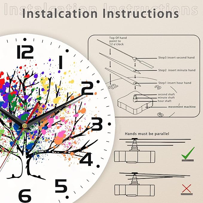 Tree of Life Wall Clocks Wooden Wall Clock Art Hanging Clocks Silent Non-Ticking Wall Clock Battery Operated Round Home Arabic Numeral Decorative Wall Clocks 10 Inch