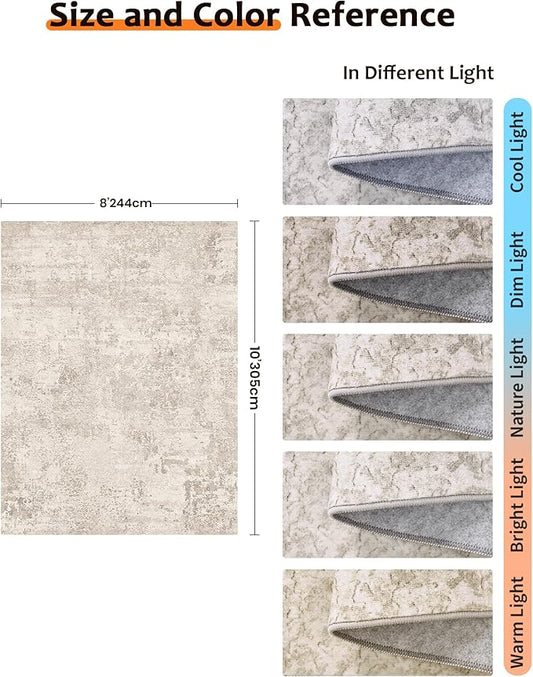 Art&Tuft Washable Rugs 8x10, Area Rugs for Living Room - Non Slip and Low Pile Soft Thin Abstract 8x10 Rug for Bedroom, Dining Room, Kitchen, Office, Beige