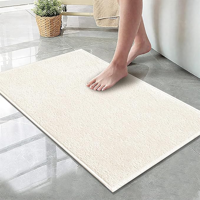 Bath Mat-Non-Slip Bathroom Floor Mats-Absorbent Quick Dry Low Pile Bathroom Rugs Fit Under Door-Bath Rug for Sink,Bathtub,Shower Room,20"×32",White