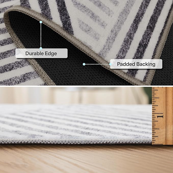 ReaLife Rugs Machine Washable Area Rug Runner - Living Room Bedroom Bathroom Kitchen Entryway Office - Padded Low Pile Stain Resistant Premium - Modern Geometric Contemporary - Miles - Gray 2'6" x 8'