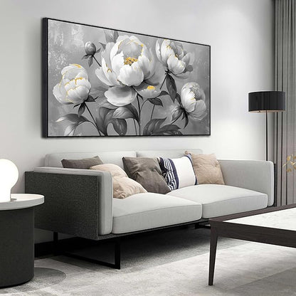Large Black and White Flower Canvas Wall Art With Black Wood Frames for Living Room Bedroom Home Office Modern Canvas Prints Framed Canvas Wall Art Size 30x60
