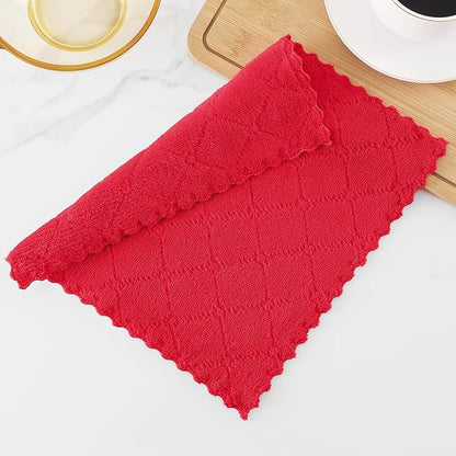 Homaxy 12 Pack Kitchen Dish Cloths (10 x 10 Inches, Red), Super Soft and Absorbent Coral Velvet Dish Towels, Nonstick Oil Fast Drying Microfiber Cleaning Cloth, No Lint Household Dishcloths