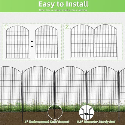 Decorative Garden Fence 40in (H) x24ft (L), 10 Pack No Dig Fence Animal Barrier for Dog with Lock, Arched Flower Bed Edging, Wire Border Panel Fencing for Yard Patio Outdoor Decor