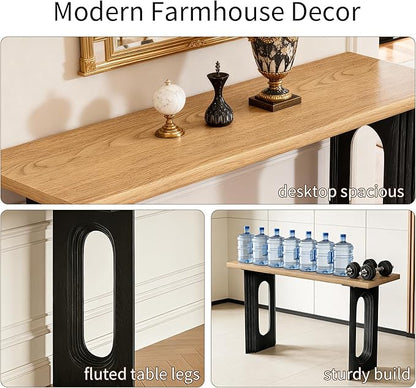 59.2'' Fluted Console Table Modern Farmhouse, MDF Oak Entryway Table with Hollow Legs for Hallway, Sofa Behind Couch, Living Room