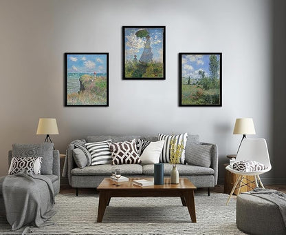 Woman with a Parasol by Claude Monet Canvas Wall Art, Oil Painting Impressionism Classic Artwork Pictures with Black Framed for Home Decor - 16"x24"