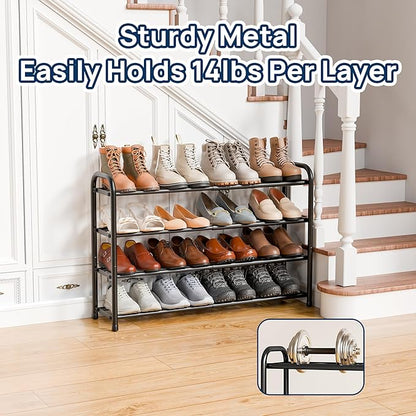 ENJOYBASICS Expandable Shoe Rack, 4 Tier Adjustable Shoe Organizer Shelf for Closet, Black Metal Free Standing Shoe Rack Storage for Small Space, Entryway