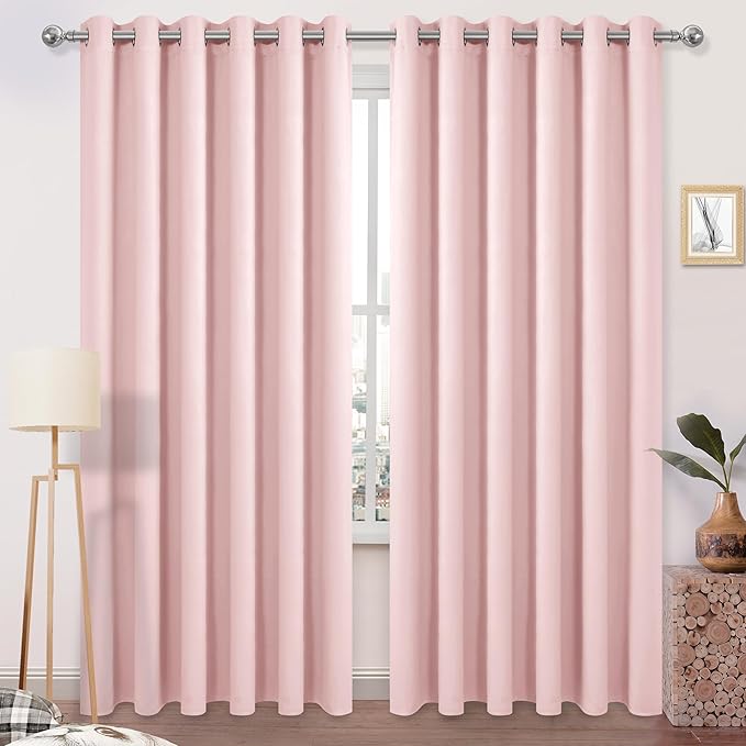 DWCN Blackout Curtains 84 Inches Long, Room Drakening Drapes for Bedroom, Solid Extra Wide Living Room Panels, Blush Pink, W70 x L84 Inch, Set of 2