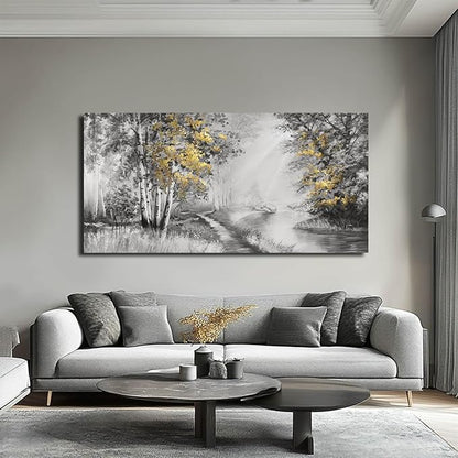 SOUGUAN Misty Forest Wall Art/Living Room Wall Decorations/Black Art 24 x 48 Inch/Plant Oil Painting for Bedroom Kitchen Office Home Decor