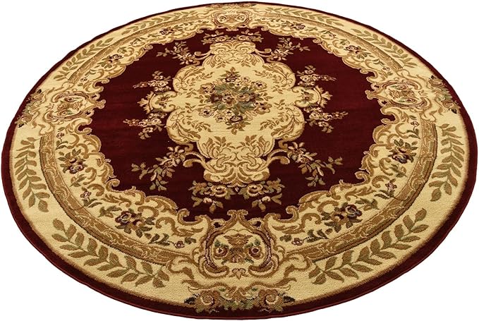 Rugs.com Chateau Collection Rug – 8 Ft Round Red Medium-Pile Rug Perfect for Kitchens, Dining Rooms