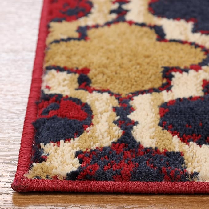Superior Indoor Small Area Rug, Jute Backed, Perfect for Living/ Dining Room, Bedroom, Office, Kitchen, Entryway, Modern Geometric Trellis Floor Decor, Viking Collection, 4' x 6', Red Blue