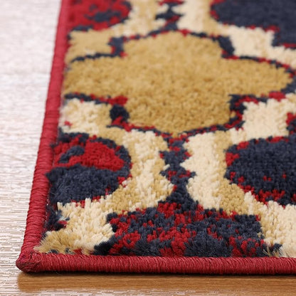 Superior Indoor Small Area Rug, Jute Backed, Perfect for Living/ Dining Room, Bedroom, Office, Kitchen, Entryway, Modern Geometric Trellis Floor Decor, Viking Collection, 4' x 6', Red Blue