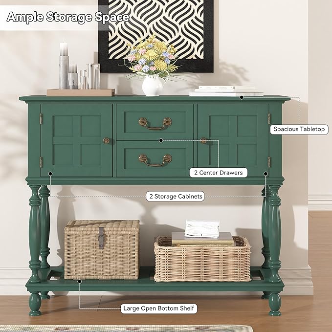 Console Table with Drawers, Vintage Entryway Tables with Storage and Shelf, Hallway Table with Turned Legs, Narrow Behind Couch Sofa Table for Entryway, Hallway, Living Room