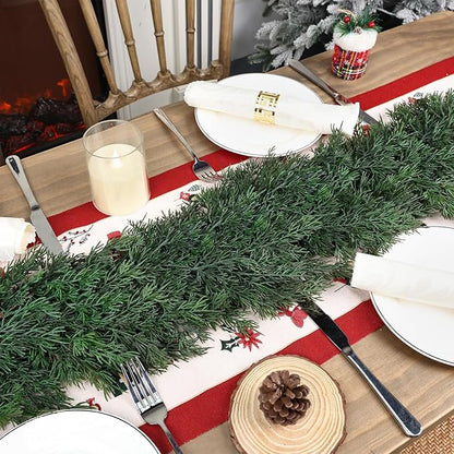 9ft Christmas Cedar Garland, Real Touch Pine Garland, Realistic Cypress Garlands Christmas Decorations for Mantel, Table, Stairs, Porch - Indoor Outdoor Xmas Holiday Decor