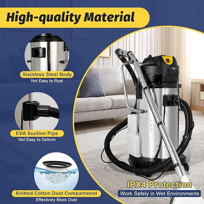 Carpet Cleaner Machine, 3 in 1 Portable Wet Dry Sofa Curtain Fabric Dust Cleaner,40L Commercial Floor Cleaning Machines with Long Flat/Dry/Water Vacuum Head and Round Brush
