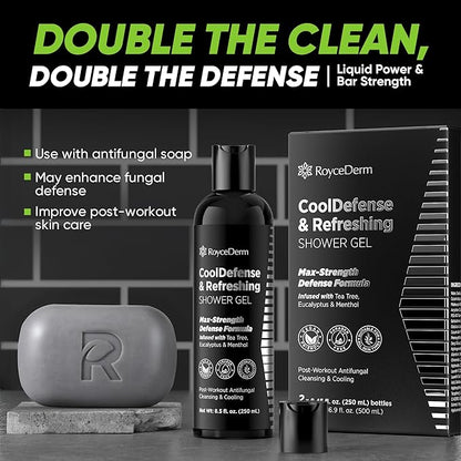 Roycederm Antifungal Body Wash for Men – Helps with Athlete’s Foot, Jock Itch & Ringworm – Cooldefense Shower Gel with Tea Tree & Menthol Post-Workout Cleanse – SLS-Free, 2 Pack