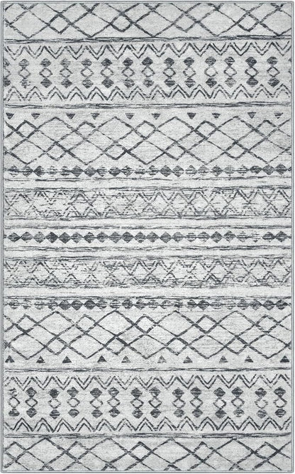 KUTA Washable Non-Slip Rugs for Entryway 2x3, Grey Moroccan Boho Small Area Rug, Ultra Soft Vintage Geometric Low-Pile Indoor Door Mat Floor Carpet for Indoor, Entrance, Kitchen, Bathroom, Bedroom