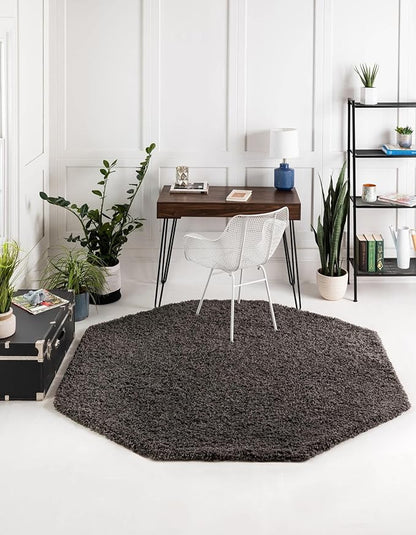Unique Loom Solid Shag Collection Area Rug (6' 1" Octagon, Graphite Gray)