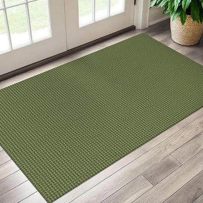 EARTHALL Woven Area Rug 3x5 Ft Washable Rugs for Entryway Braided Non Slip Rubber Backed Throw Rugs Door Mat Indoor Outdoor Entrance Cotton Carpet for Kitchen Foyer Front Door, Green
