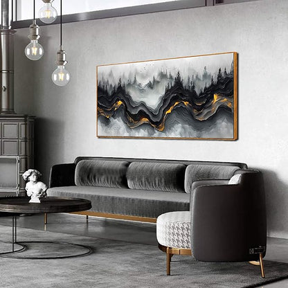 Ouzzlie Black and White Wall Art Forest Wall Decor Abstract Artwork Mountain Canvas Pictures for Living Room Bedroom 24" x 48"