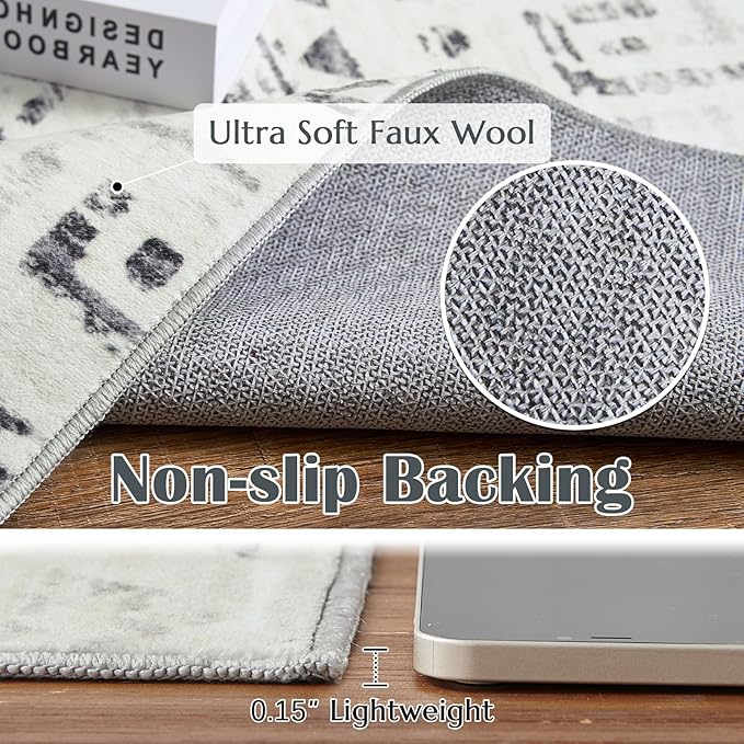 jinchan Boho Runner Rug 2x5 - Moroccan Machine Washable Non-Slip Bohemian Diamond Low-Pile Soft Runner Rug for Entryway Hallway Kitchen Bedroom Laundry Room (2‘x5', Charcoal)
