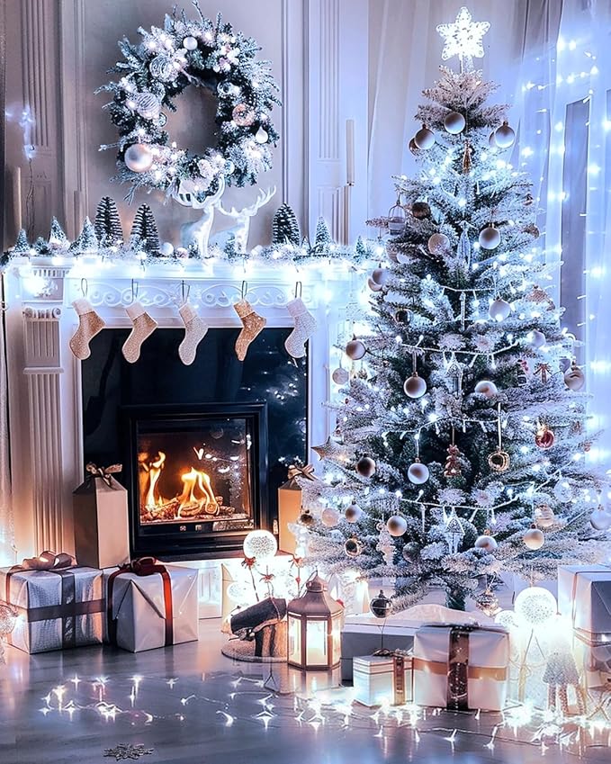 380LED 125FT Christmas Lights, Extra Long Outdoor String Lights Waterproof, Timer & Memory, 8 Modes Dimmable Plug in Fairy for Classroom Decor Outside Tree Wedding Patry Cool White