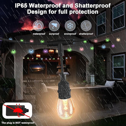 EMANER Outdoor String Lights Color Changing, 96ft Wi-Fi APP String Light Music Sync with Remote, Alexa Google Home Compatible, Infinite Color Smart String Light Dimmable for Halloween Decoration