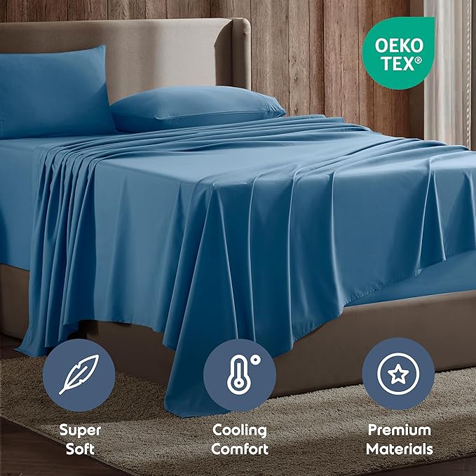 Nestl King Sheet Set - Luxury 1800 Ultra-Soft Microfiber King Bed Sheets - Double Brushed - Deep Pockets - Easy Fit - 4 Piece Set - Bedding Sheets & Pillowcases (King, Blue Heaven)