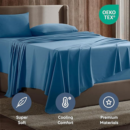Nestl King Sheet Set - Luxury 1800 Ultra-Soft Microfiber King Bed Sheets - Double Brushed - Deep Pockets - Easy Fit - 4 Piece Set - Bedding Sheets & Pillowcases (King, Blue Heaven)