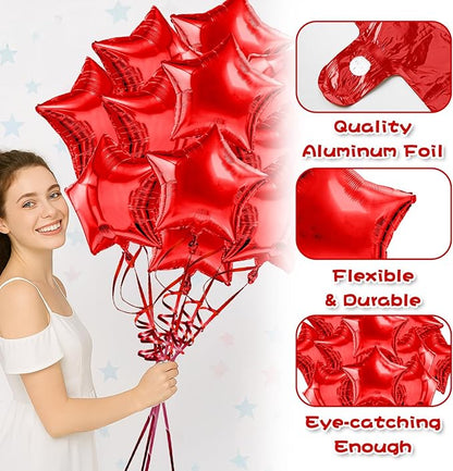 Red Star Balloons Foil Mylar Balloon Set Helium Metallic 12pcs 18 Inch Red Birthday Decorations Room Decor Graduation Decorations 2025 Party Decoration Baby Shower Anniversary Wedding