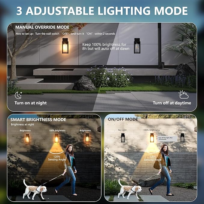 Motion Sensor Dawn to Dusk Outdoor Sensor Light Fixture Anti-Rust Exterior Wall Lighting Waterproof Outdoor Wall Lantern for Porch Patio Front Door Garage - 2 Pack