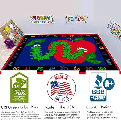 Learn with Inchworm Classroom Rug, 4' x 6', Multicolored, Educational Classroom Rug, Kids Learning Play Mat | Area Rug for Bedroom or Playroom