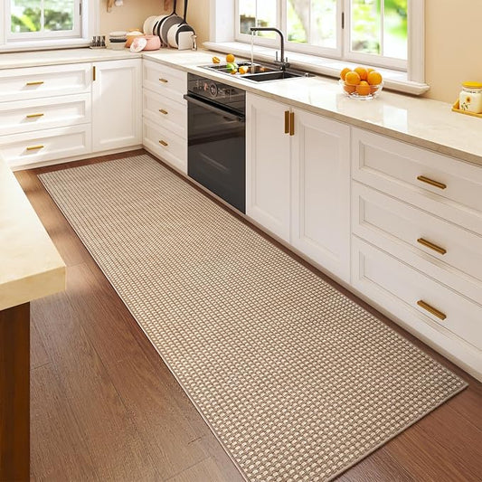 2x6 ft Boho Kitchen Runner Rugs Mat Non Slip Woven Runners for Hallways Washable, Soft Long Entryway Laundry Hall Floor Runner Carpet for Indoor Backdoor Bedroom Kitchen Living Room, Brown