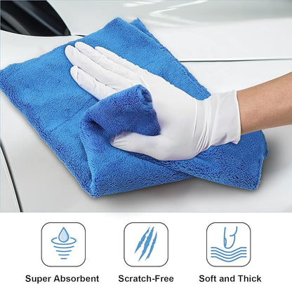 Shimeyao 20 Pcs 16 x 16 Inch Edgeless Microfiber Plush Towels for Cars Detailing Drying Wash Polishing Absorbent Cleaning Cloths, 500 GSM(Blue)