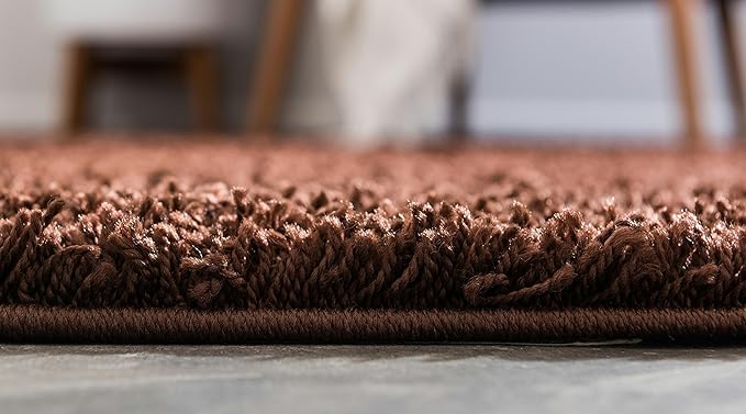 Unique Loom Solid Shag Collection Area Rug (2' 6" x 19' 8" Runner, Chocolate Brown)