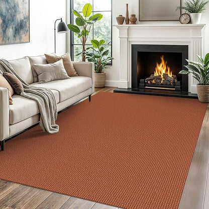 EARTHALL Woven Area Rugs 5x7 Ft Washable Living Room Rugs Non Slip Rubber Backed Dining Room Rug Braided Bedroom Rugs Indoor Floor Carpet for Living Room, Bedroom, Dining Room, Rustic Orange/Tan