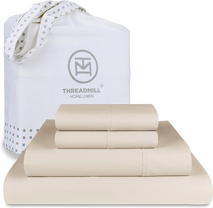 Threadmill Luxury Full Size Sheets | 656 Thread Count Certified Supima Cotton Sheets for Full Size Mattress | 5-Star Hotel Quality 4 Piece Bed Sheets with Extra Deep Pocket |Beige Sheets