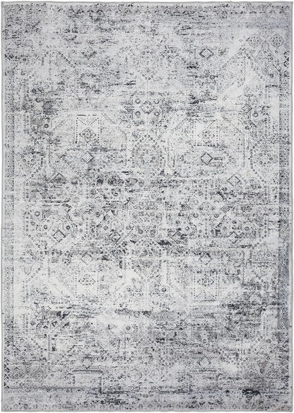 Area Rug 3×5, Vintage Boho Rug,Ultra-Soft Low Pile, Washable, Non Slip,Stain Resistant Printed Carpet for Living Room Bedrooms Playroom Office Kitchen, Classic-Grey
