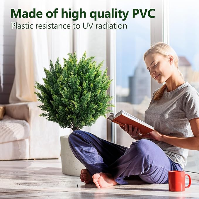 27.6" H Artificial Plants Outdoor Set of 2, Artificial Cypress Topiary Fake Plants, Realistic & UV-Resistant, Perfect for Indoor & Outdoor Decor, Easy to Install & Fade-Resistant