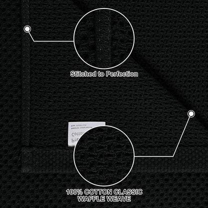 Homaxy 100% Cotton Kitchen Towels and Dishcloths Set, 12 x 12 Inches and 13 x 28 Inches, Set of 12 Bulk Kitchen Towels Set, Ultra Soft Absorbent Dish Cloths for Washing Dishes, Black