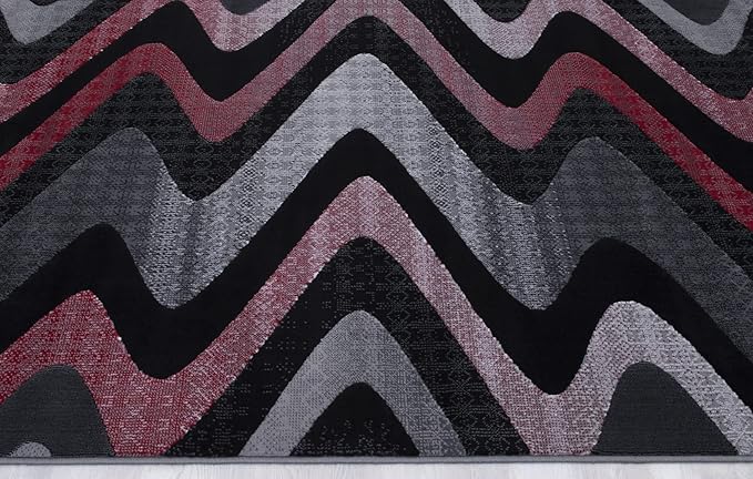 Allstar 8x10 Red and Grey Wave Pattern Modern Area Rug (7' 9" x 9' 8")