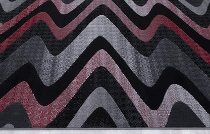 Allstar 8x10 Red and Grey Wave Pattern Modern Area Rug (7' 9" x 9' 8")