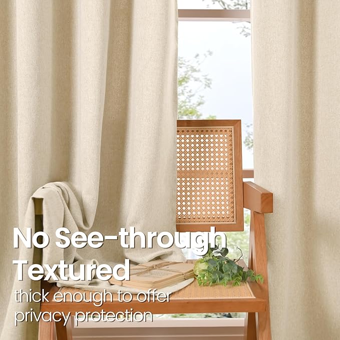 BGment Oatmeal Linen Curtains for Short Windows 45 Inch Length 2 Panels, Thick Textured Privacy Drapes Light Filtering for Bedroom Farmhouse Living Room Grommet Top, Each 52 Inch Wide