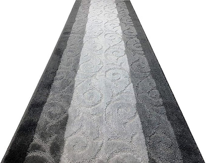 Custom Cut Hallway Runner Rug, Slip Resistant, 31 Inch Wide X Your Choice of Length, Scroll Anthracite, 31 Inch X 7 feet