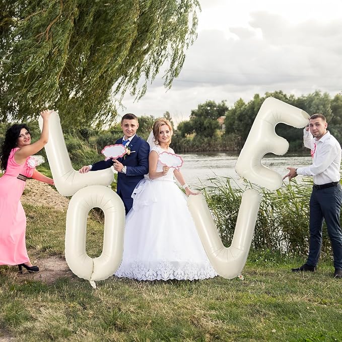 Giant Alphabet S Foil Balloons, Nude Cream White Custom Mylar Letters Balloon Birthday Decor, 40 Inch Helium Self Inflating Beige S Name Balloons Letter for Girls Baby Shower Party Decoration Supplies