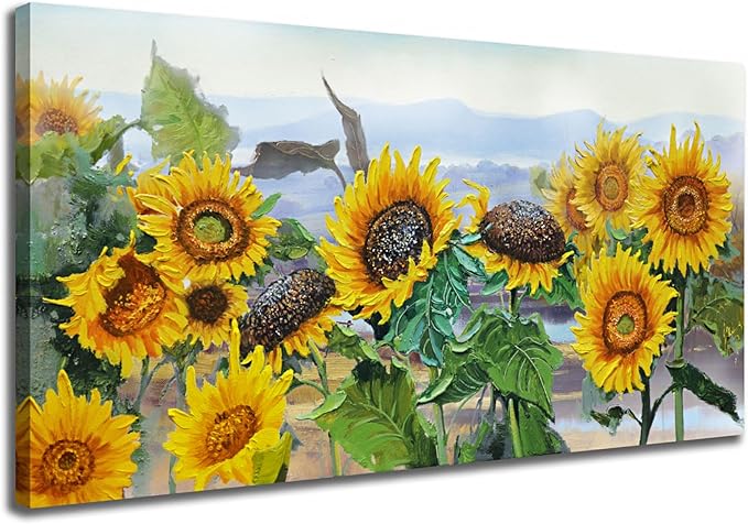 Ardemy Sunflower Canvas Wall Art Yellow Large Floral Pictures Wall Decor Flowers Rustic Paintings Artwork for Living Room Bedroom Bathroom Dinnng Room Office Home, 40"x20"